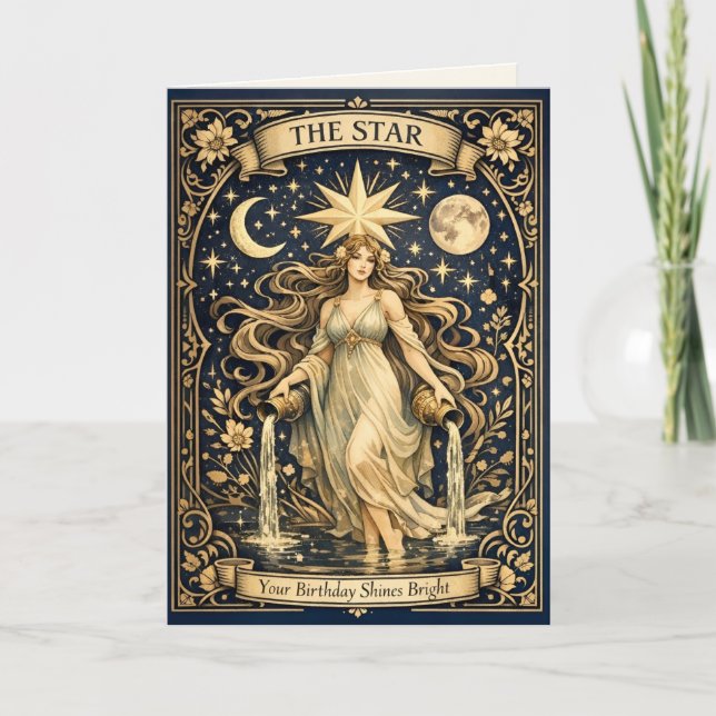 Tarjeta Tarot Art Nouveau Cumpleaños Estrella Celestial (Anverso)