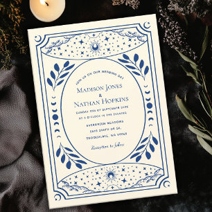 Tarjeta Tarot azul vintage Invitación a la boda gó