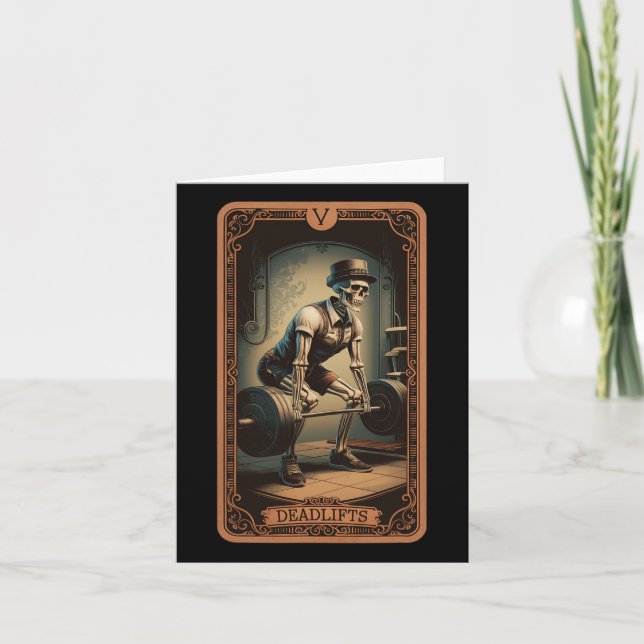 Tarjeta Tarot Card Skeleton Deadlifts de elevación de pesa (Anverso)
