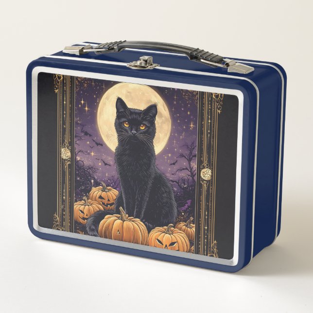 Tarjeta tarot con temática de Halloween con gato n (Anverso)