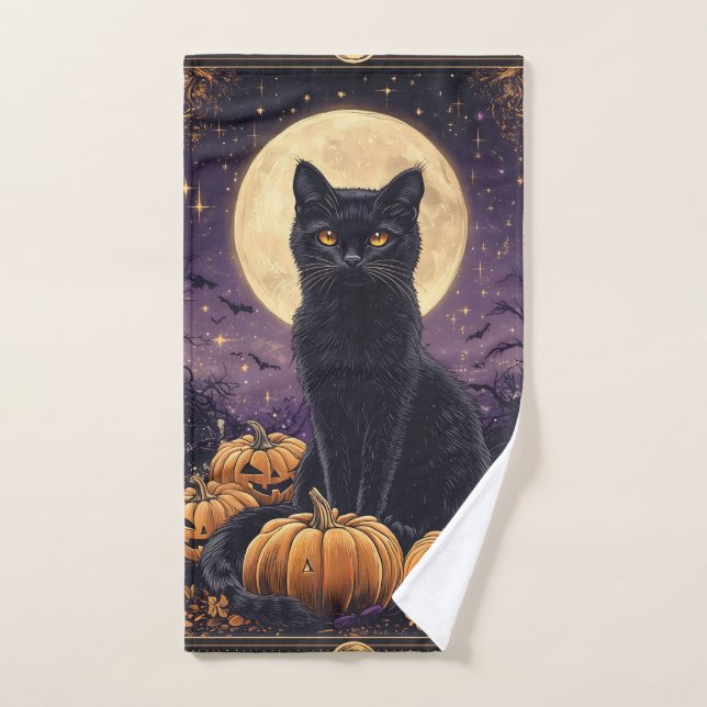 Tarjeta tarot con temática de Halloween con gato n (Toalla de mano)