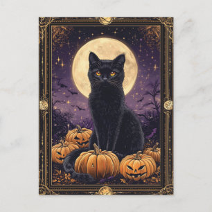 Tarjeta tarot con temática de Halloween con gato n