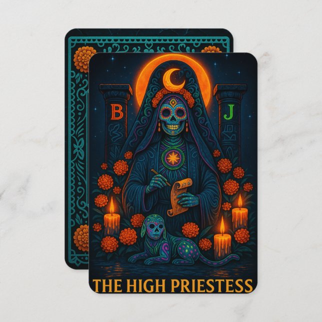 Tarjeta Tarot de alta sacerdotisa Neon Dia de los  (Anverso / Reverso)