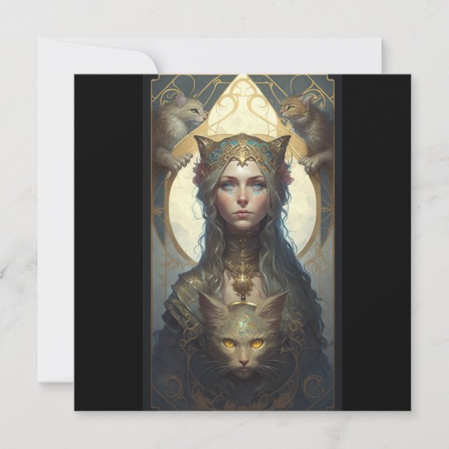 Tarjeta tarot de la diosa del gato (Anverso)