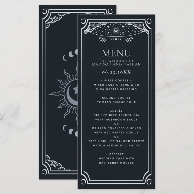 Tarjeta Tarot elegante plateada Boda gótico (Anverso / Reverso)