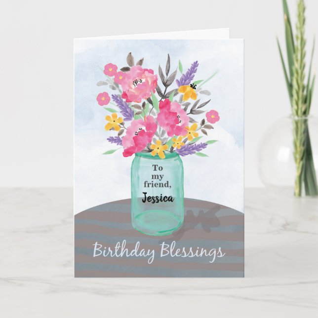 Tarjeta Tarro de Bendiciones de Cumpleaños con Nombre de A (Anverso)