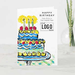 Tarjeta Tarta artística azul verde corporativa de cumpleañ