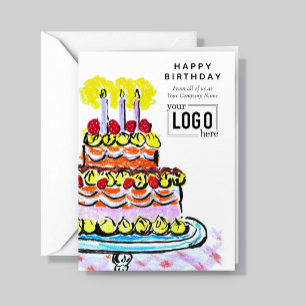Tarjeta Tarta artística de cumpleaños corporativo con logo