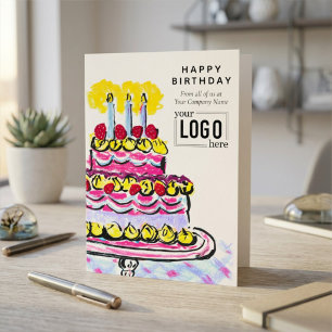 Tarjeta Tarta artística de cumpleaños rosa profesional Log