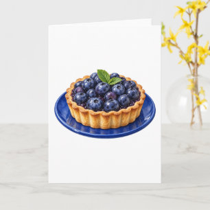 Tarjeta Tarta de Arándanos en un Plato Azul
