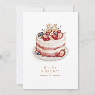 Tarjeta Tarta de bayas de cumpleaños número 34 acuarela |