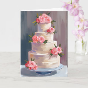 Tarjeta Tarta de boda de rosa rosa Boda acuarela