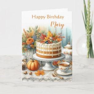 Tarjeta Tarta De Capas De Otoño Cumpleaños Acogedor De Oto