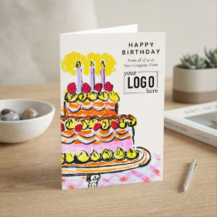 Tarjeta Tarta de cumpleaños artística naranja rosa Logo Co