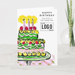 Tarjeta Tarta de cumpleaños artística verde rosa corporati