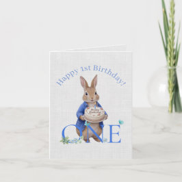 Tarjeta Tarta de cumpleaños clásica de conejo Feliz primer