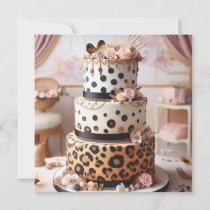 TARJETA TARTA DE CUMPLEAÑOS CON CAPAS DE LUNAR DE LEOPARDO