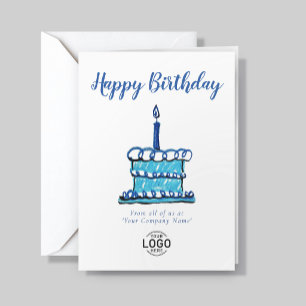 Tarjeta Tarta de cumpleaños con crayón azul simple corpora