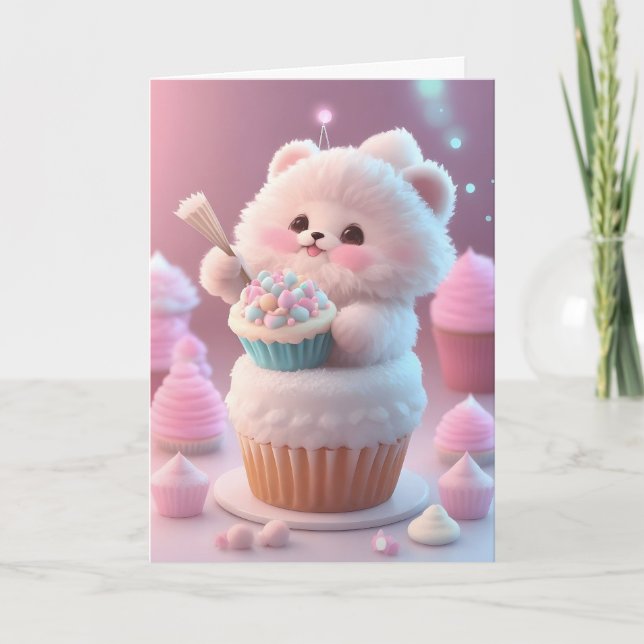Tarjeta Tarta de Cumpleaños con Gorrito de Fiesta de Gatit (Anverso)