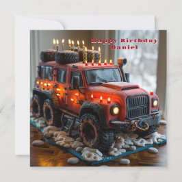 Tarjeta Tarta de cumpleaños de camión safari rojo