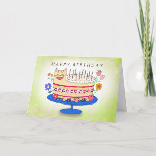 Tarjeta Tarta de cumpleaños de gato divertida y extraña co