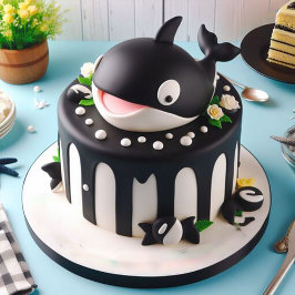 Tarjeta Tarta de cumpleaños de orca blanca y negra linda