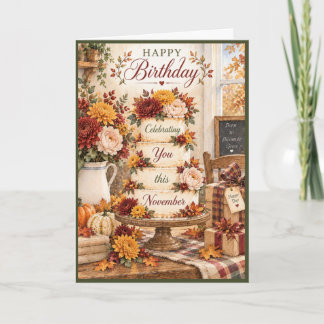 Tarjeta Tarta de cumpleaños de otoño de noviembre Feliz cu