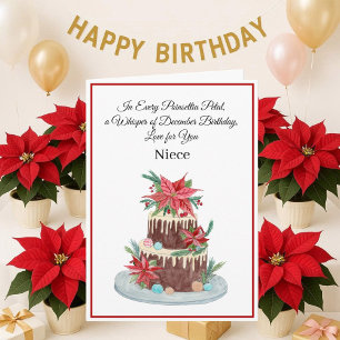 Tarjeta Tarta de cumpleaños de sobrina en diciembre con po