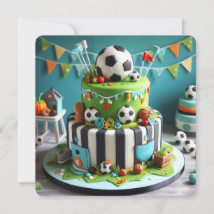 Tarjeta Tarta de cumpleaños decorada de fútbol para niños