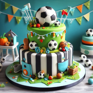 Tarjeta Tarta de cumpleaños decorada de fútbol para niños 