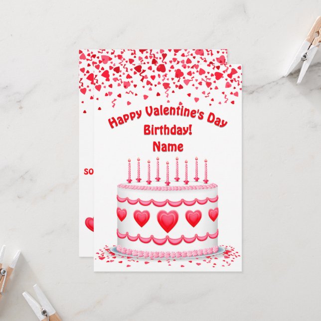 Tarjeta Tarta de cumpleaños del día de San Valentín Velas  (Anverso/Reverso In Situ)