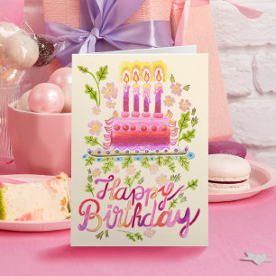 Tarjeta Tarta de Cumpleaños Dibujada a Mano con Logotipo P