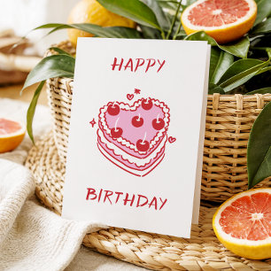 Tarjeta Tarta De Cumpleaños Dulce Corazón Rosa Y Rojo