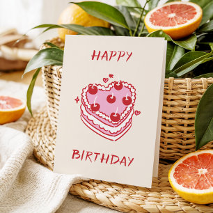 Tarjeta Tarta De Cumpleaños Dulce Corazón Rosa Y Rojo