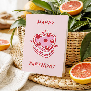 Tarjeta Tarta De Cumpleaños Dulce Rosa Y Roja - Corazón Ad