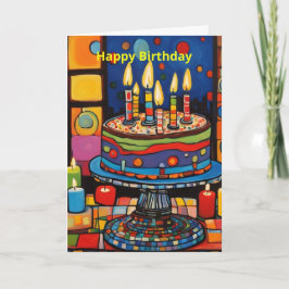Tarjeta Tarta de cumpleaños en pedestal