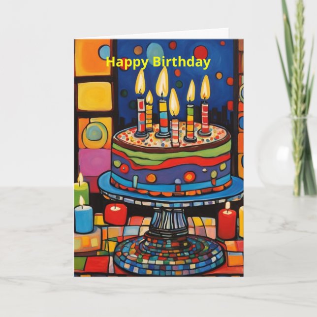 Tarjeta Tarta de cumpleaños en pedestal (Anverso)
