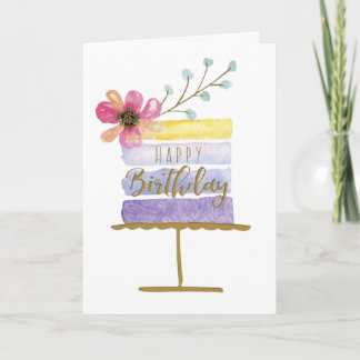 Tarjeta Tarta de cumpleaños floral acuarela saludo