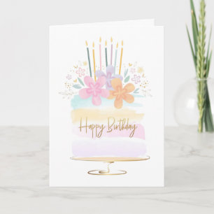 Tarjeta Tarta de cumpleaños floral acuarela saludo