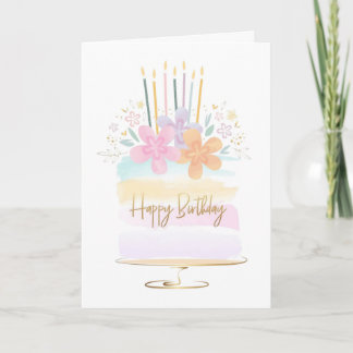 Tarjeta Tarta de cumpleaños floral acuarela saludo