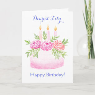 Tarjeta Tarta de cumpleaños floral de acuarela pintada a m