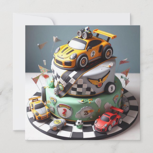 TARJETA TARTA DE CUMPLEAÑOS INFANTIL CON TEMA DE COCHE DE  (Anverso)