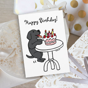 Tarjeta Tarta De Cumpleaños Labrador Negro Cómic Sencillo