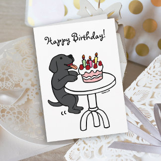 Tarjeta Tarta De Cumpleaños Labrador Negro Cómic Sencillo