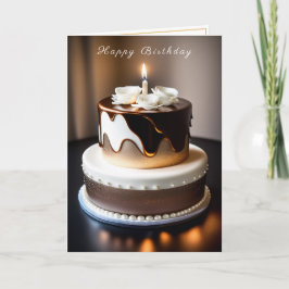 Tarjeta Tarta de Cumpleaños Perlas Blancas Marrón Dorado