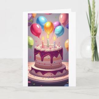 Tarjeta Tarta de cumpleaños y globos