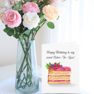 Tarjeta Tarta De Frambuesa Al Acuarela Cumpleaños Cuñada