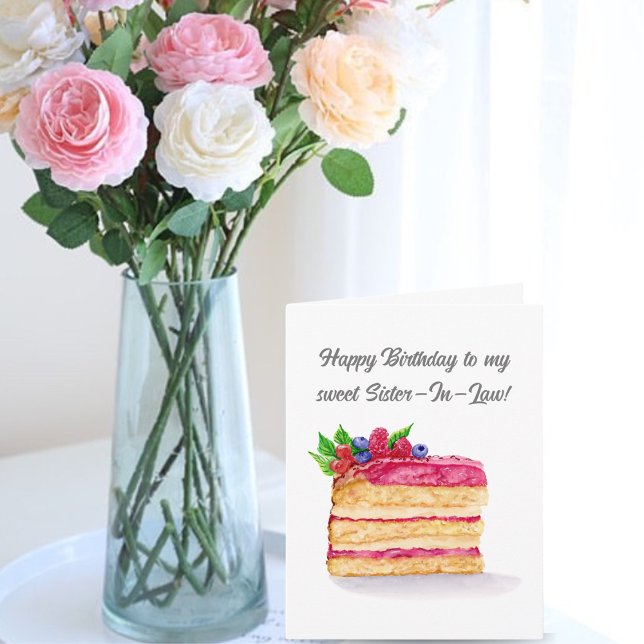 Tarjeta Tarta De Frambuesa Al Acuarela Cumpleaños Cuñada (Subido por el creador)
