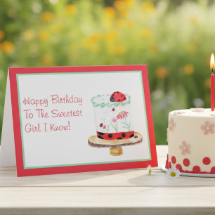 Tarjeta Tarta de mariquita acuarela Feliz Cumpleaños