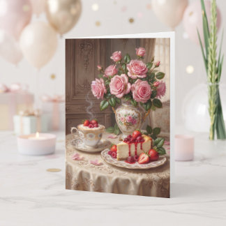 Tarjeta Tarta de Queso y Cappuccino Elegante Cumpleaños Vi